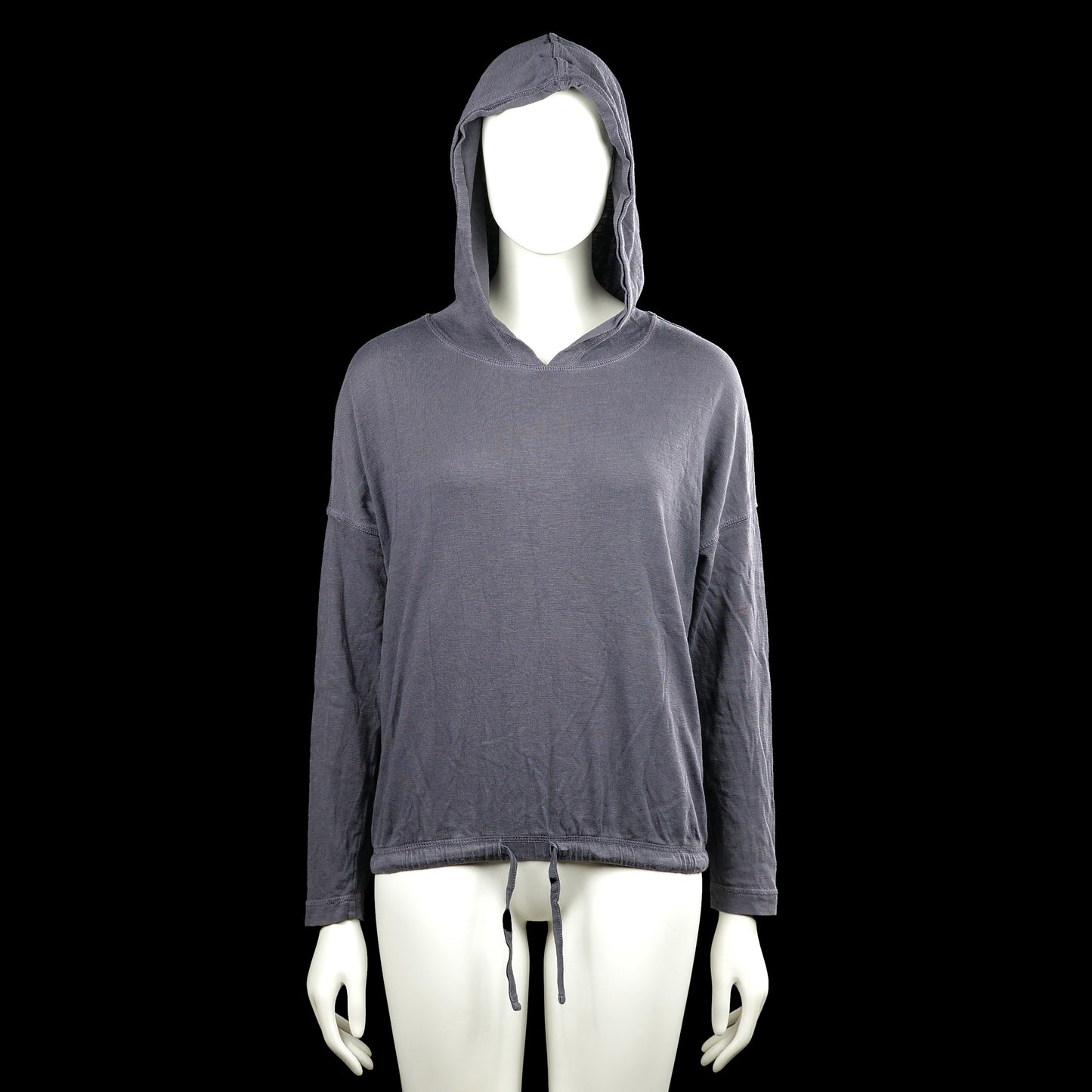 Esprit - Hoodie - Gray - Size S - Gray solid hooded top with long sleeves and a drawstring at the hem. Plain cuffs and a slight V-shaped opening at the front of the neckline.