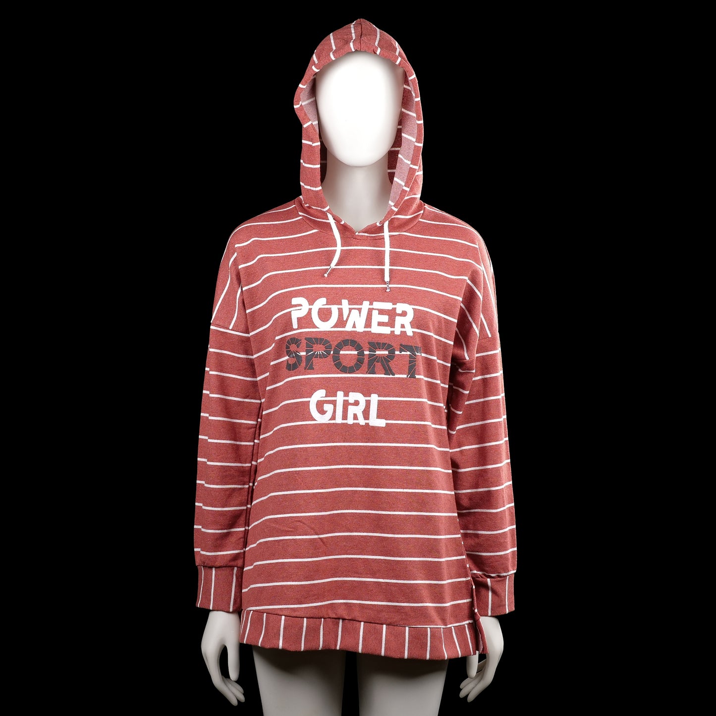 Gundogan - Hoodie - Brick Red & White - Size M - Brick red and white striped hooded top with drawstrings and long sleeves. Features a straight hem and a front text graphic print.