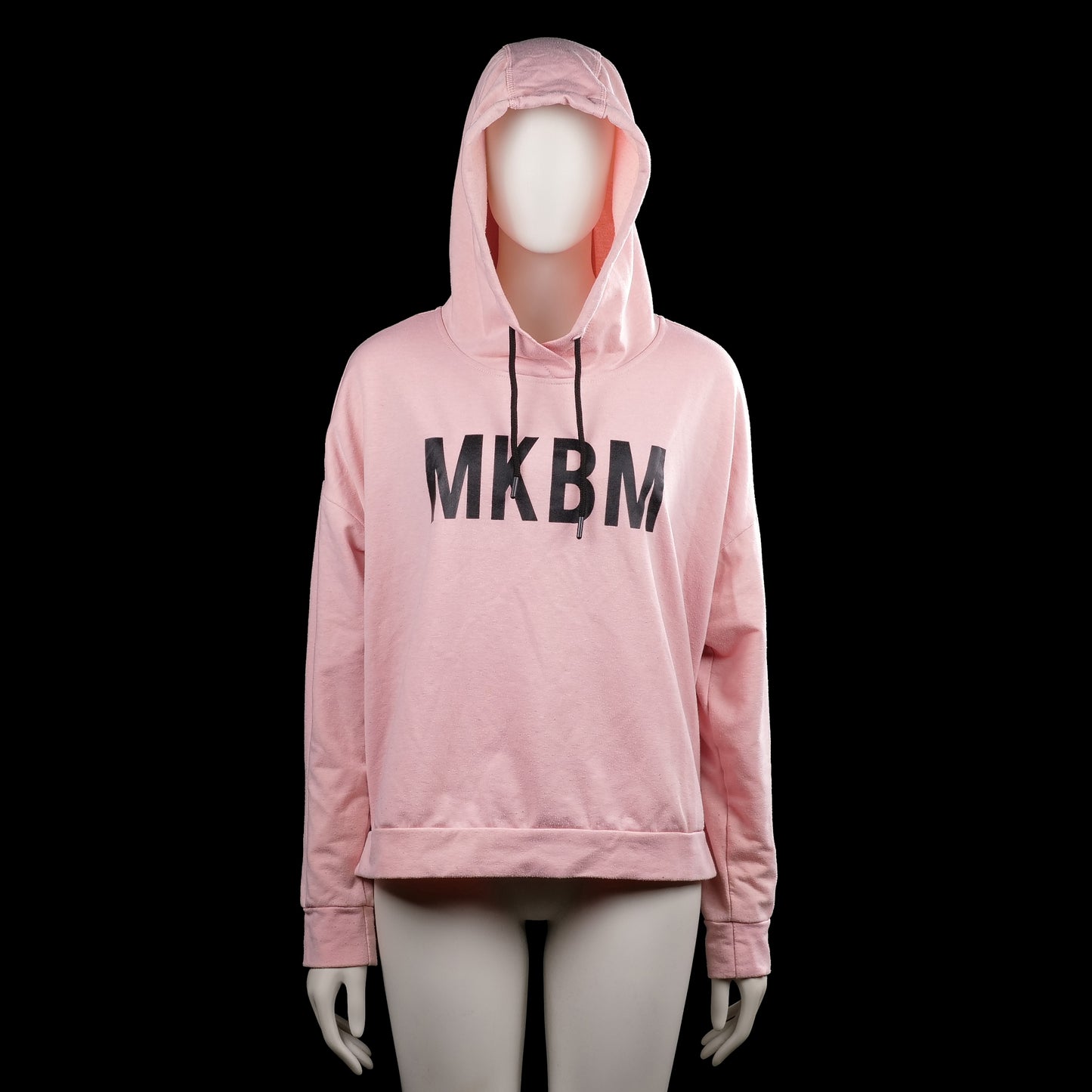 Mkbm - Hoodie - Pink & Black - Size XL - Pink hooded sweatshirt with long sleeves, black drawstrings, and black letter print on the front. Straight hem and plain cuffs.