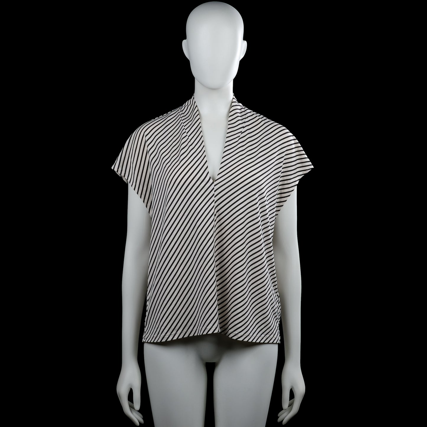 H&M - Blouse - White & Black - Size M - White and black striped top with a V-neck and short sleeves. Features a straight hem with no visible closures.