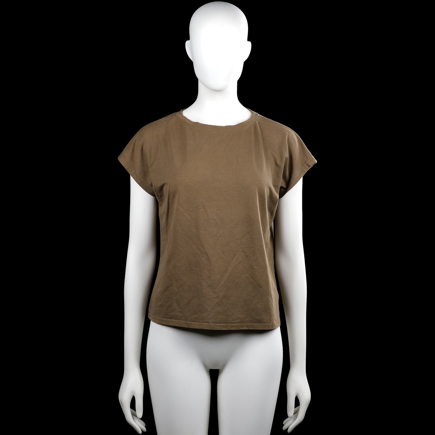 Kaylla - T-shirt - Brown - Size L - Brown solid top with a round neckline and short sleeves. Features plain sleeve cuffs and a straight hem.