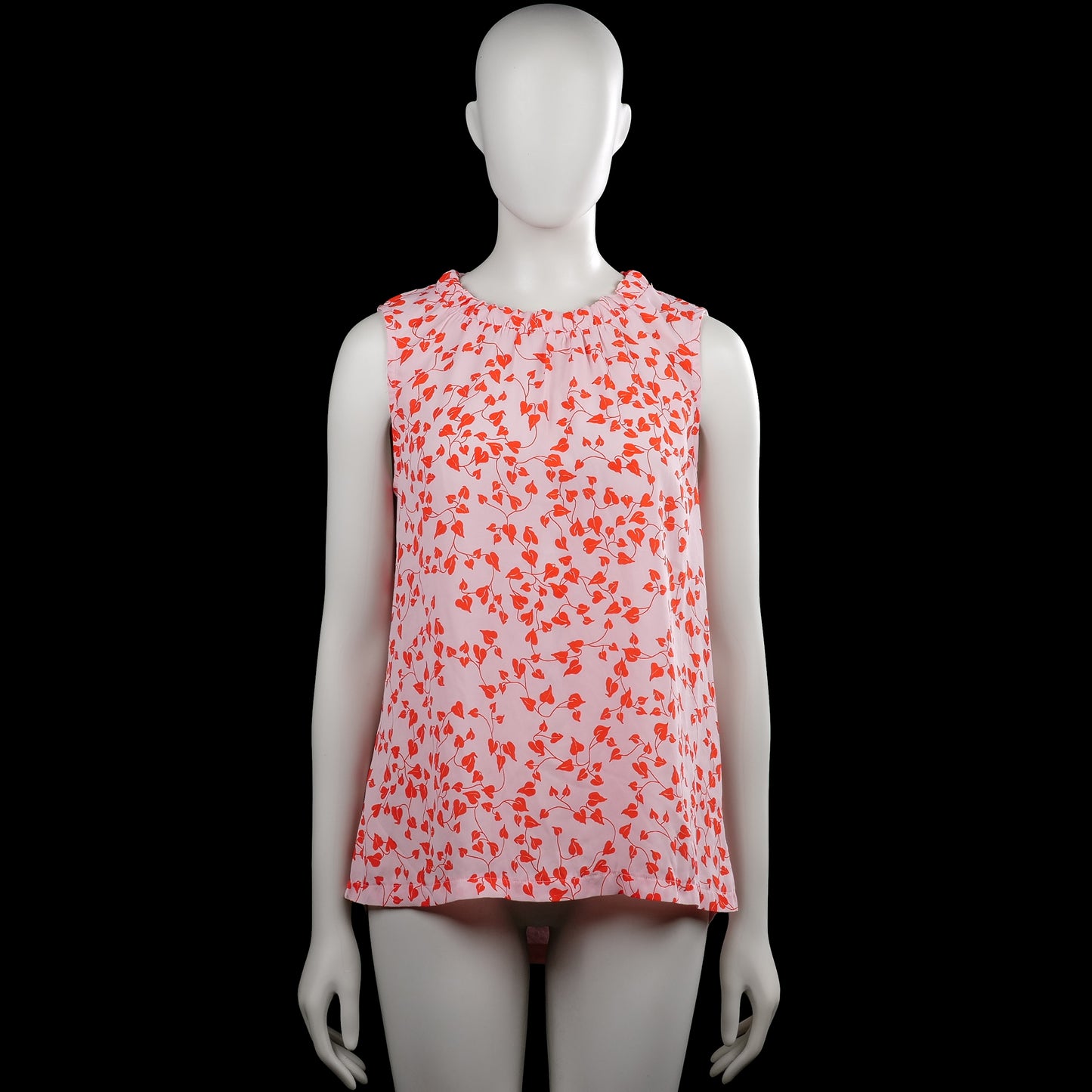 Lindex Holly & Whyte - Tank top - Pink & Red - Size M - Sleeveless pink top with a red floral print on the front and a solid pink back. Features a round gathered neckline and a straight hem.