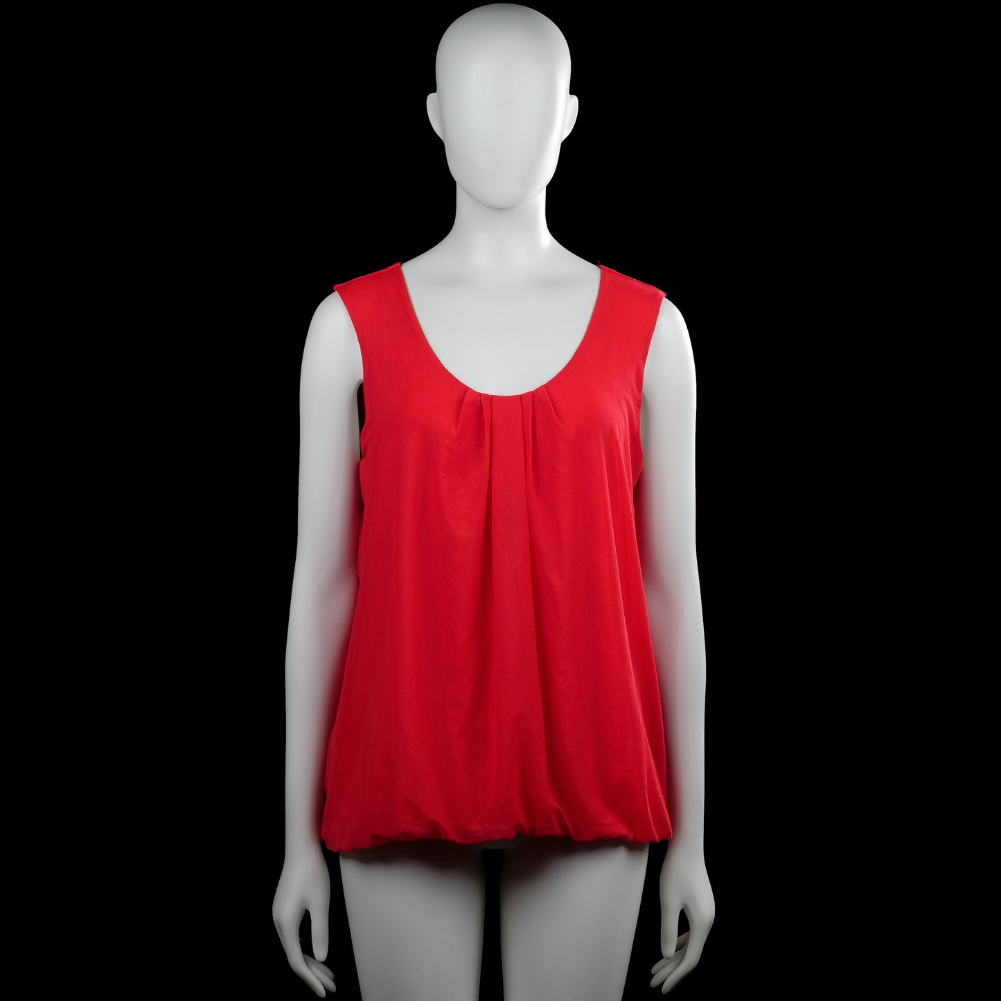Imagine - Tank top - Red - Size L - Red solid sleeveless top with a scoop neckline and pleated detail at the center front. Elastic hem.