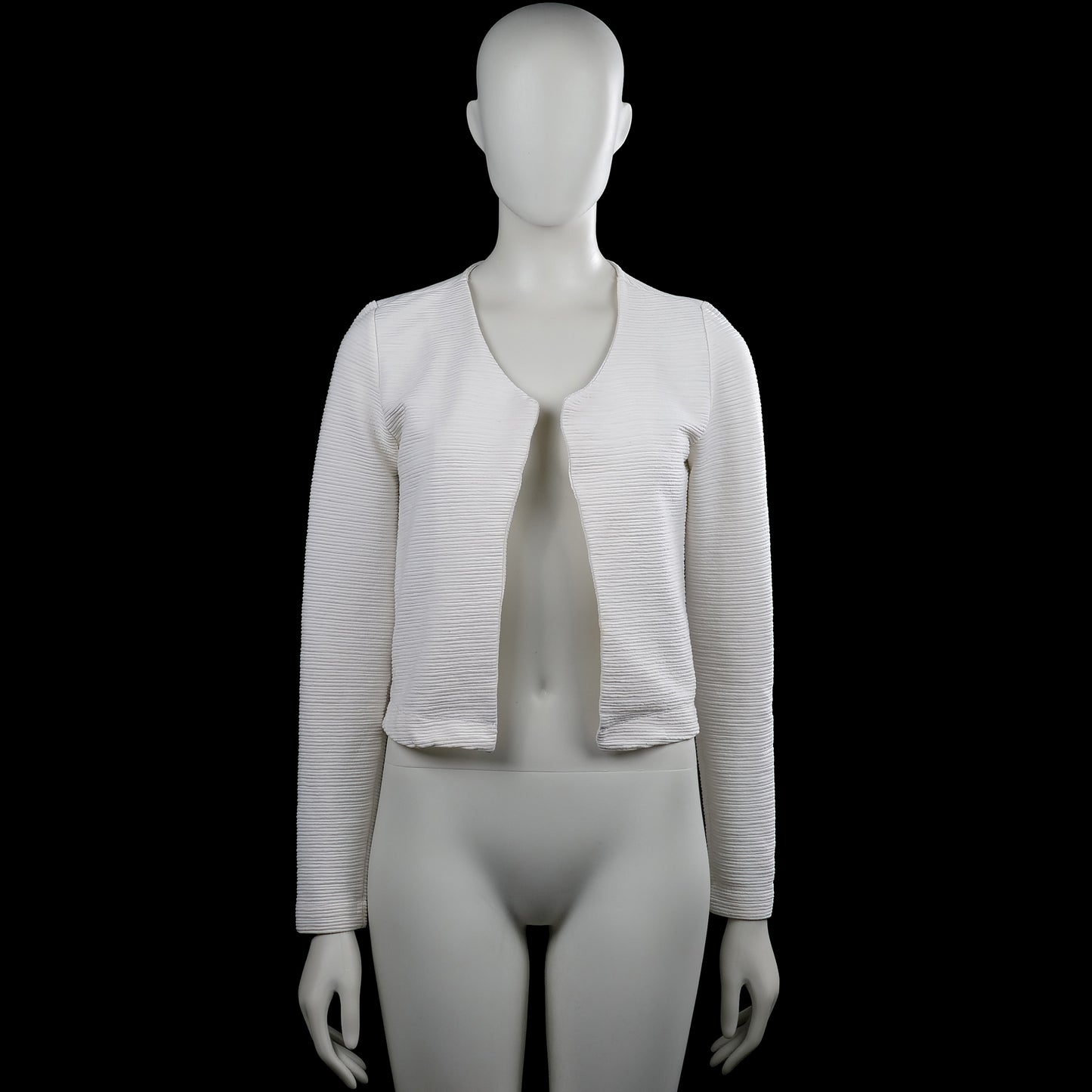 Only - Bolero jacket - White - Size XS - White solid open-front top with a round neckline and long sleeves. Straight hem and plain cuffs.
