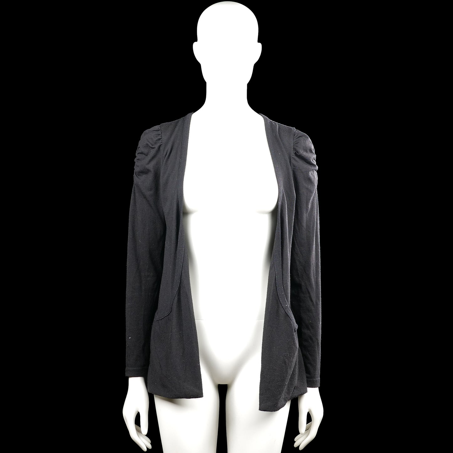 Crash one - Cardigan - Black - Size 158, 164 - Black solid open-front cardigan with a V-neckline and long sleeves with gathered shoulders. Features patch pockets and a straight hem with plain cuffs.