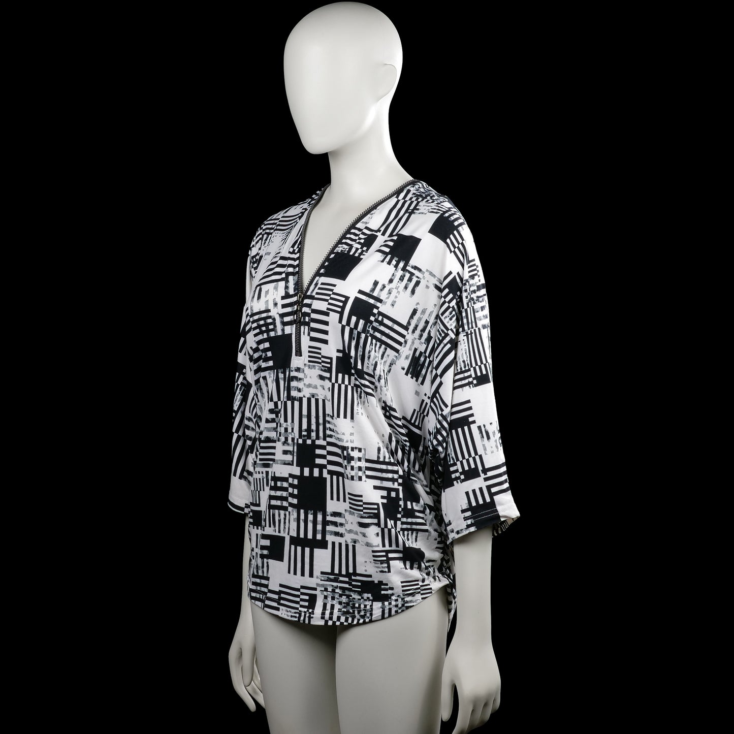 Long-sleeve top - White & Black - Size M