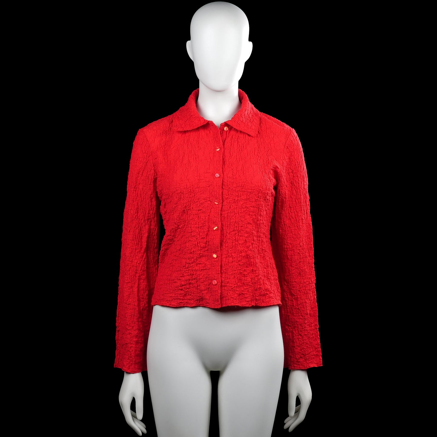 Lindex - Shirt - Red - Size S - Red solid collared top with long sleeves and a front button closure. Straight hem and plain cuffs.