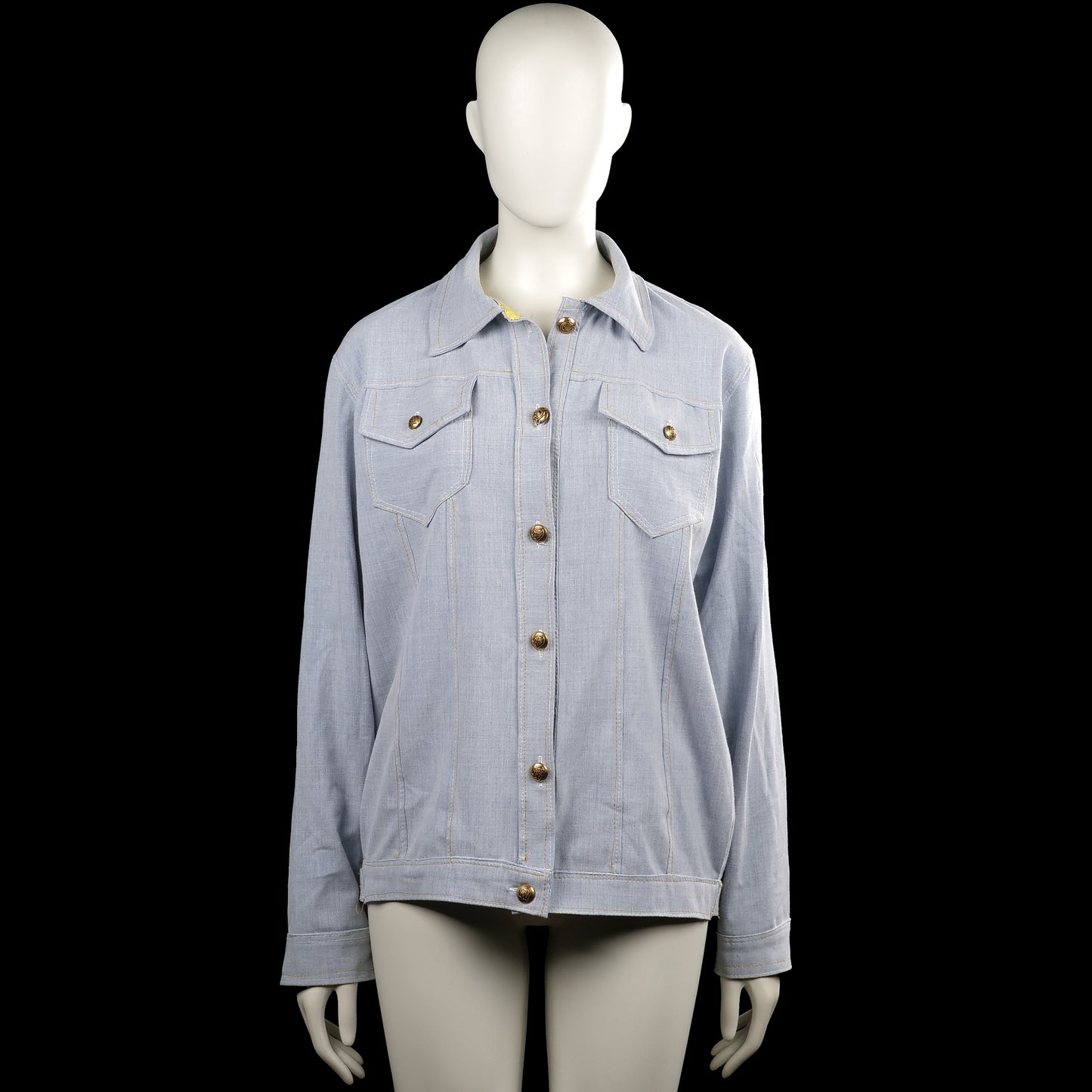 Trucker jacket - Light Blue - Size M - Light blue solid jacket with a classic collar and a button-up front. Features long sleeves with button cuffs, two buttoned chest flap pockets, and a straight hem.
