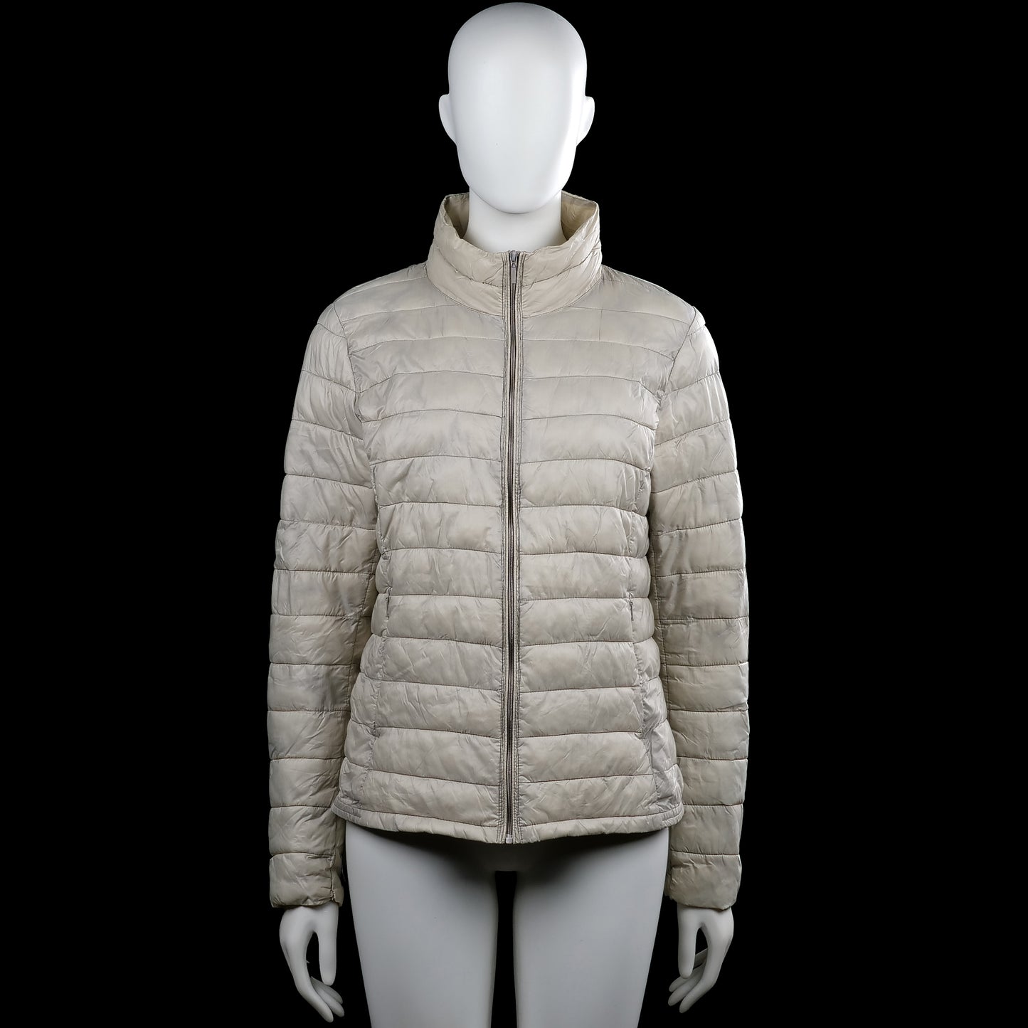 America today - Padded jacket - Beige - Size L - Beige solid quilted jacket with a high neck and a full-length front zip closure. Long sleeves with plain cuffs and a straight hem.