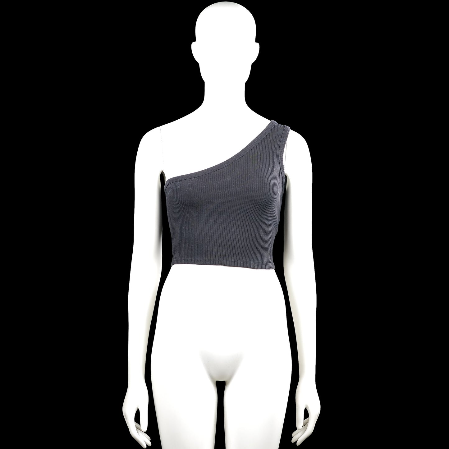 Na-kd - Tank top - Dark Gray - Size XXS - Dark gray solid one-shoulder sleeveless top with a straight hem. Ribbed vertical texture throughout.