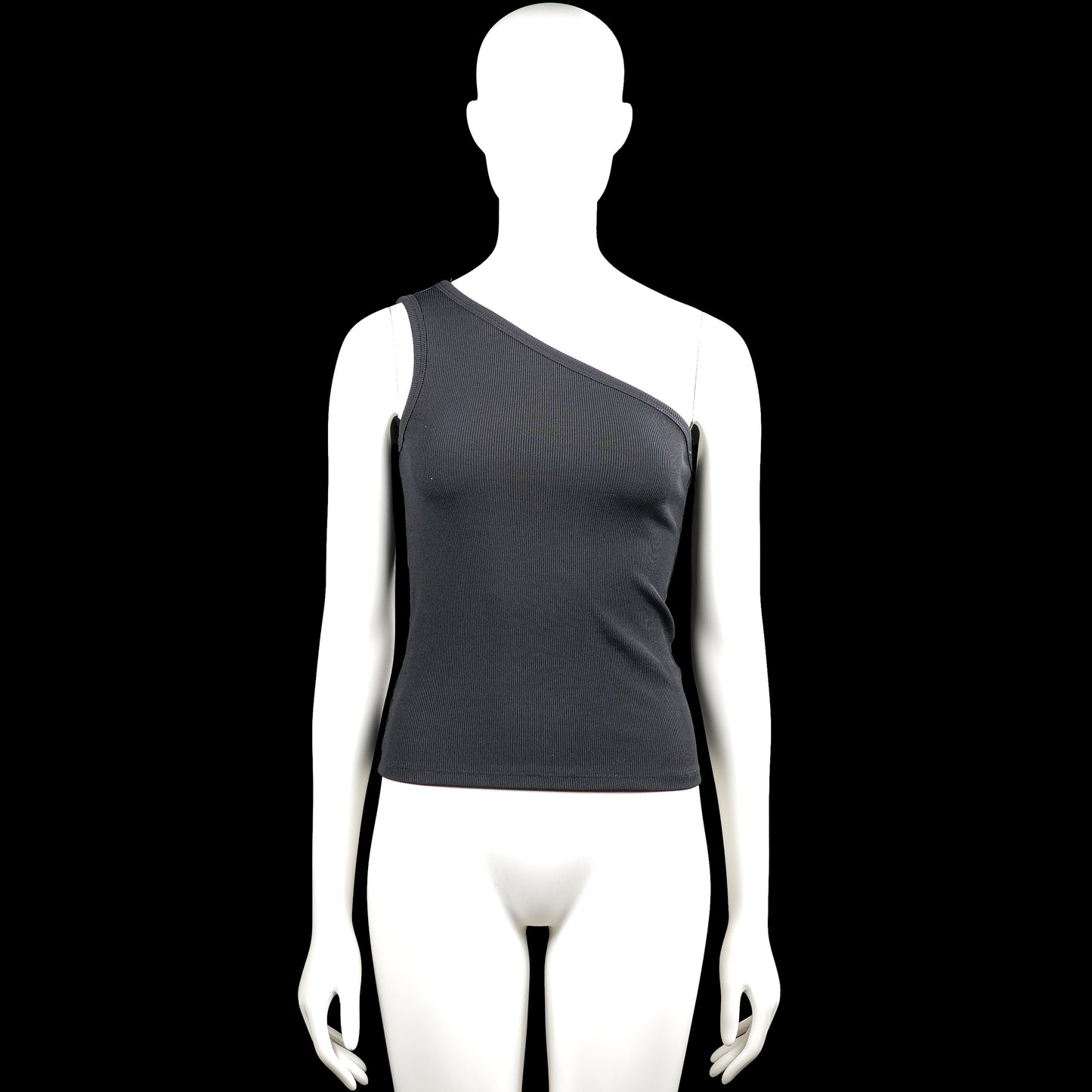 Lindex - Tank top - Charcoal - Size S - Charcoal solid one-shoulder sleeveless top with a straight hem. Features a tie detail at the shoulder.