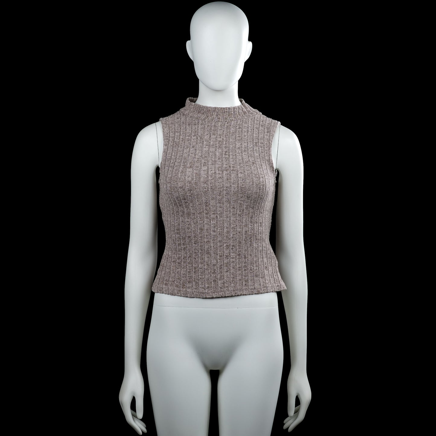 Shein - Tank top - Taupe - Size S - Taupe sleeveless ribbed top with a mock neck. Straight hem with plain armholes.