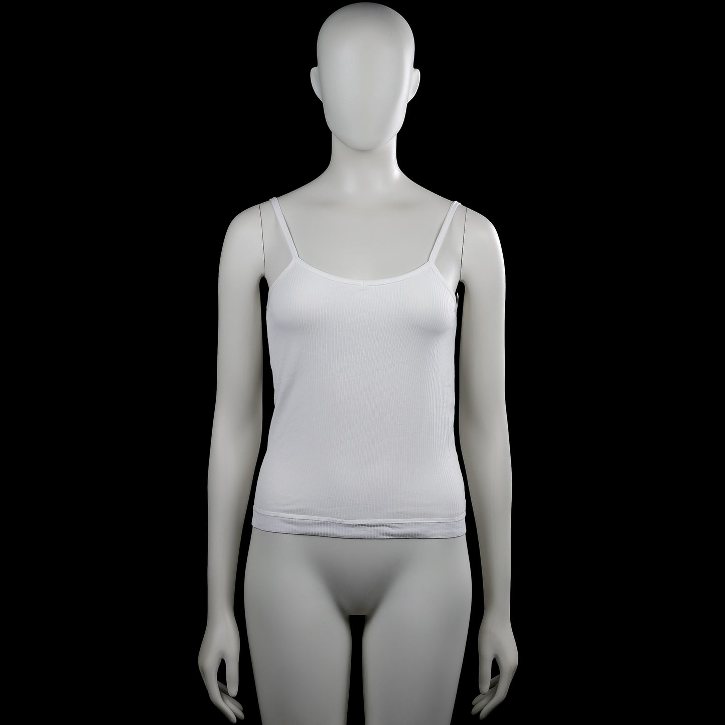 Tank top - White - Size S - White solid camisole with thin shoulder straps and a scoop neckline. Features a straight hem and no visible closures.