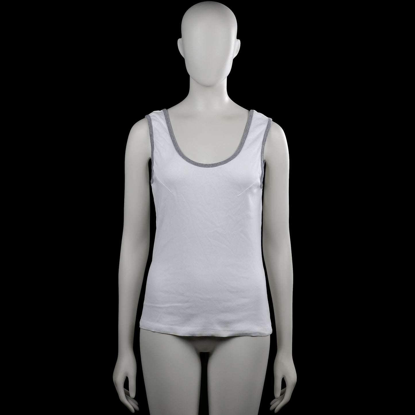 Nw - Tank top - White & Gray - Size M - White solid sleeveless tank top with a scoop neckline and gray trim around the neck and armholes. Straight hem with no visible closures.