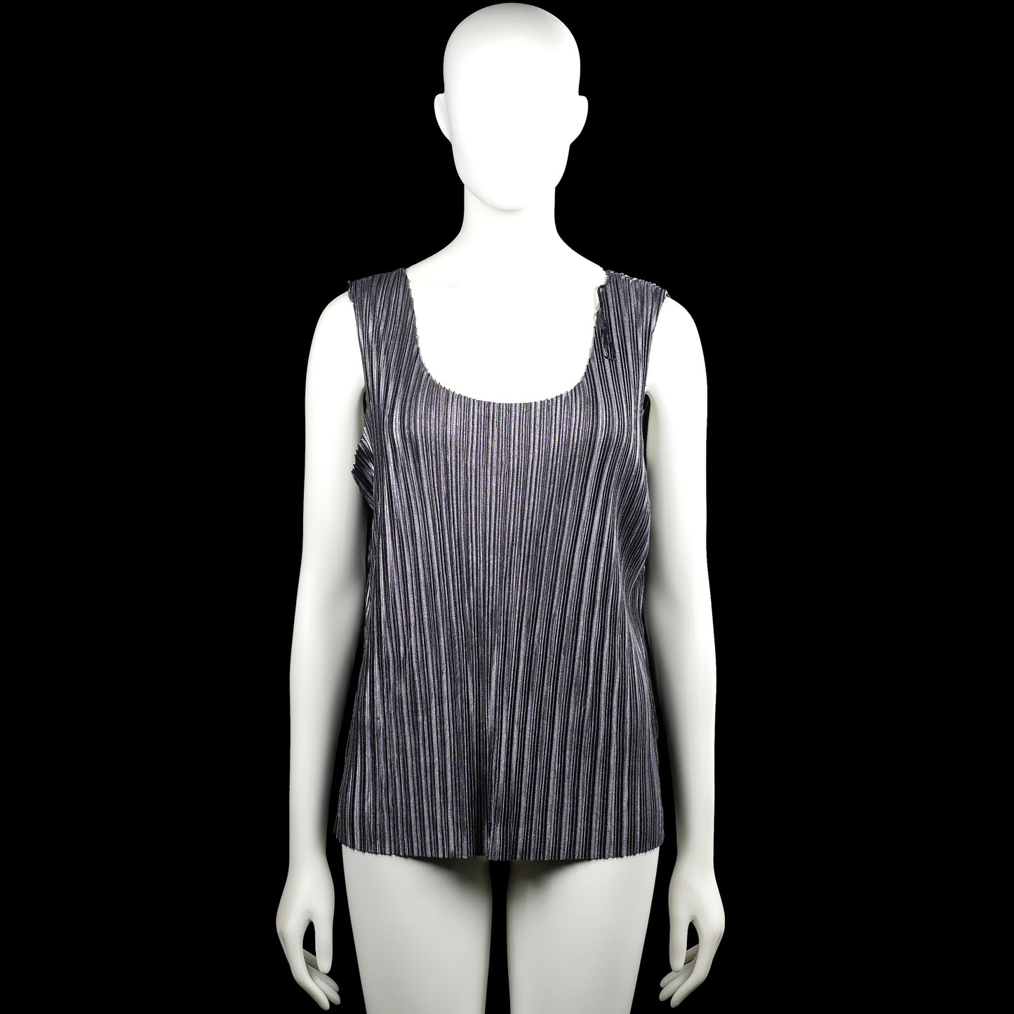 Kaul - Tank top - Gray & Black - Size M - Gray and black striped sleeveless top with a scoop neckline and a straight hem. Features long open side panels and a small back neck closure.