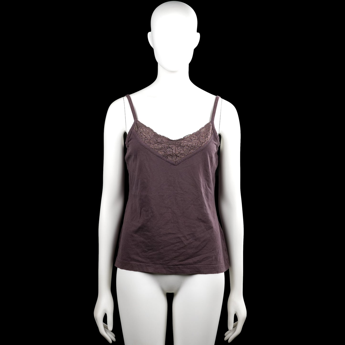 Promiss - Tank top - Purple - Size L - Purple solid camisole with thin shoulder straps and a scoop neckline with lace trim at the front. Straight hem.