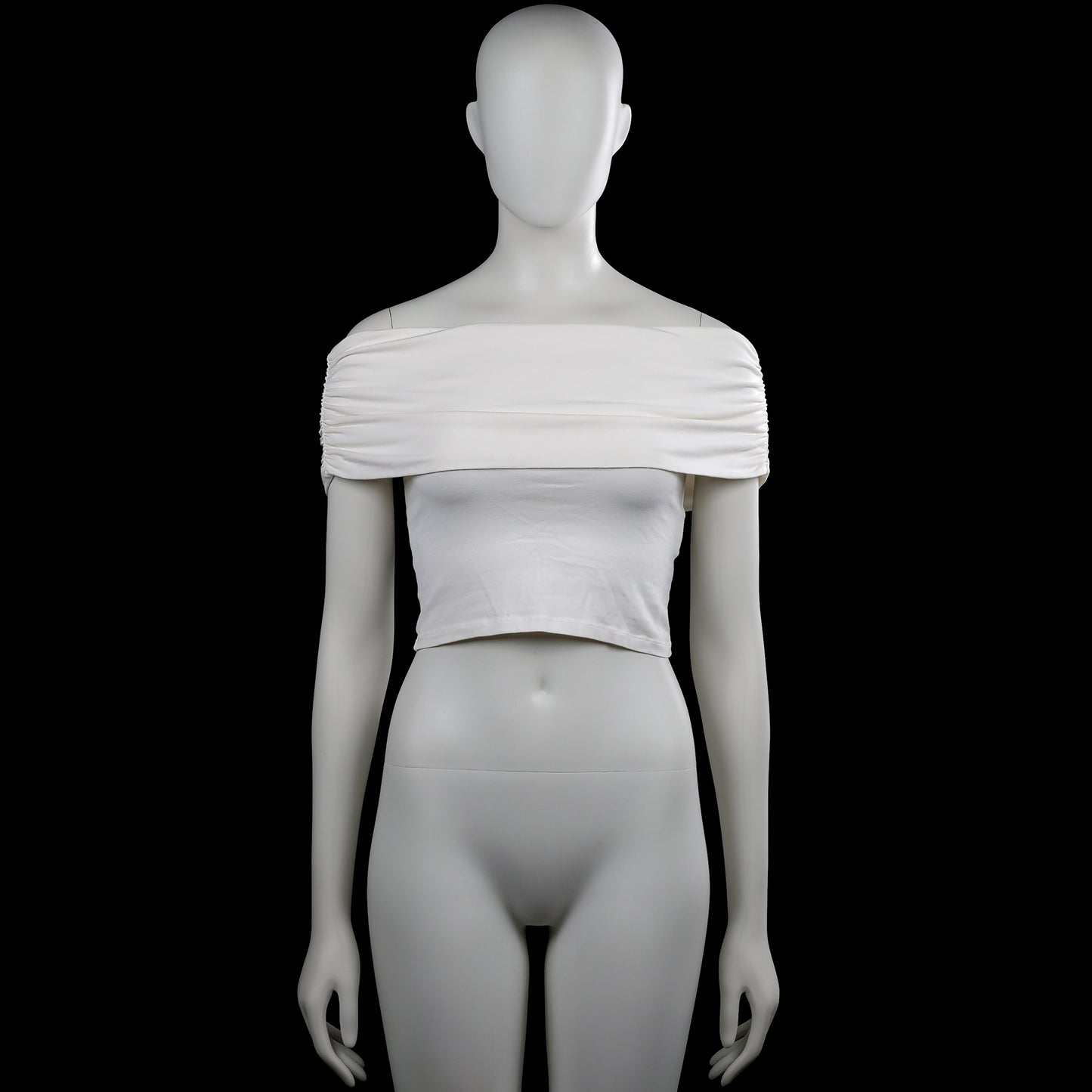 Only - Tank top - White - Size S - White solid off-shoulder top with a wide ruched band across the chest. Sleeveless design with a straight hem.