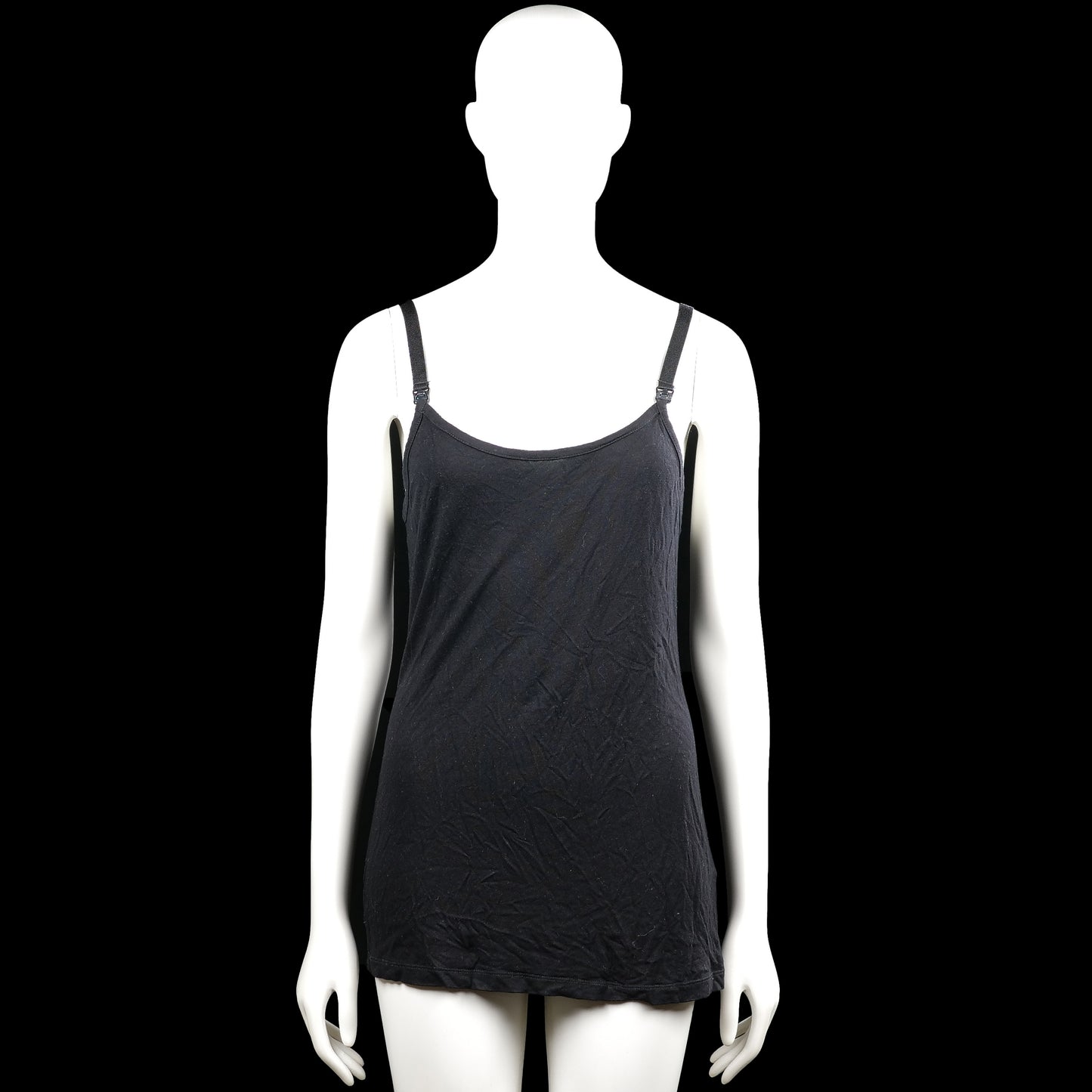 Asos - Tank top - Black - Size 40 - Black solid sleeveless top with thin adjustable shoulder straps and a scoop neckline. Straight hem with no visible closures.