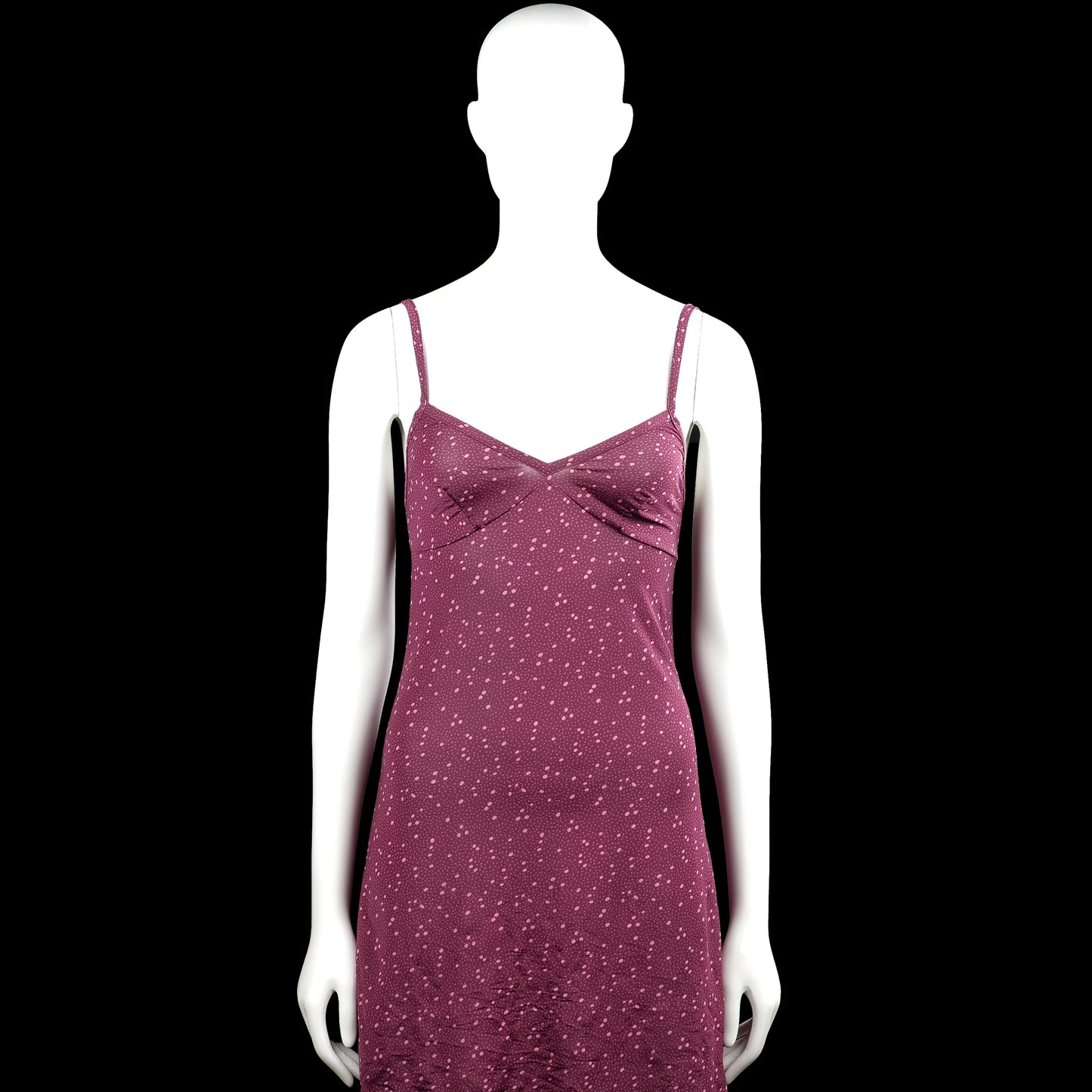 Lindex - Tank top - Purple & Pink - Size 34 - Purple spaghetti-strap dress with an all-over pink dotted pattern and a V-neckline. Features a straight hem and plain strap edges with adjustable sliders.