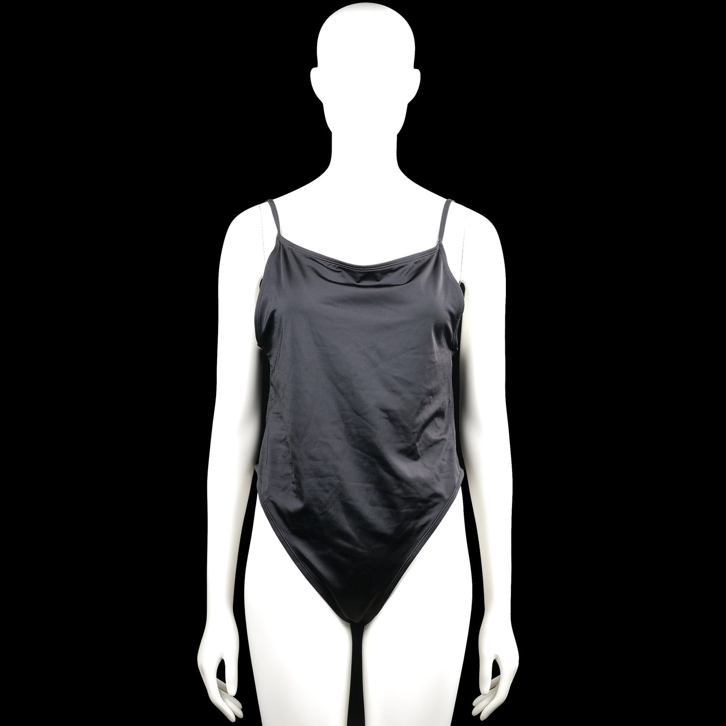 H&M - Bodysuit - Black - Size XL - Black solid sleeveless bodysuit with thin shoulder straps and a draped cowl neckline. Features a low scoop back and plain edges at the openings.