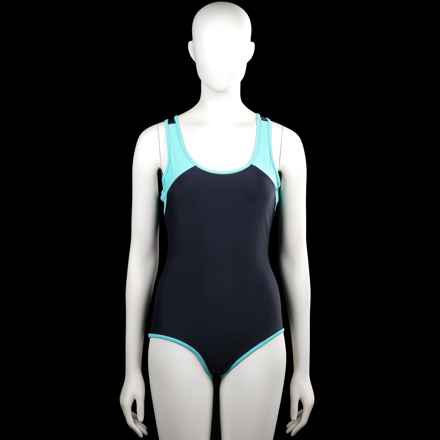 Kappahl - Bodysuit - Navy & Turquoise - Size 170 - Navy and turquoise sleeveless one-piece with a scoop neckline and racerback. Straight leg openings and neckline with turquoise trim.