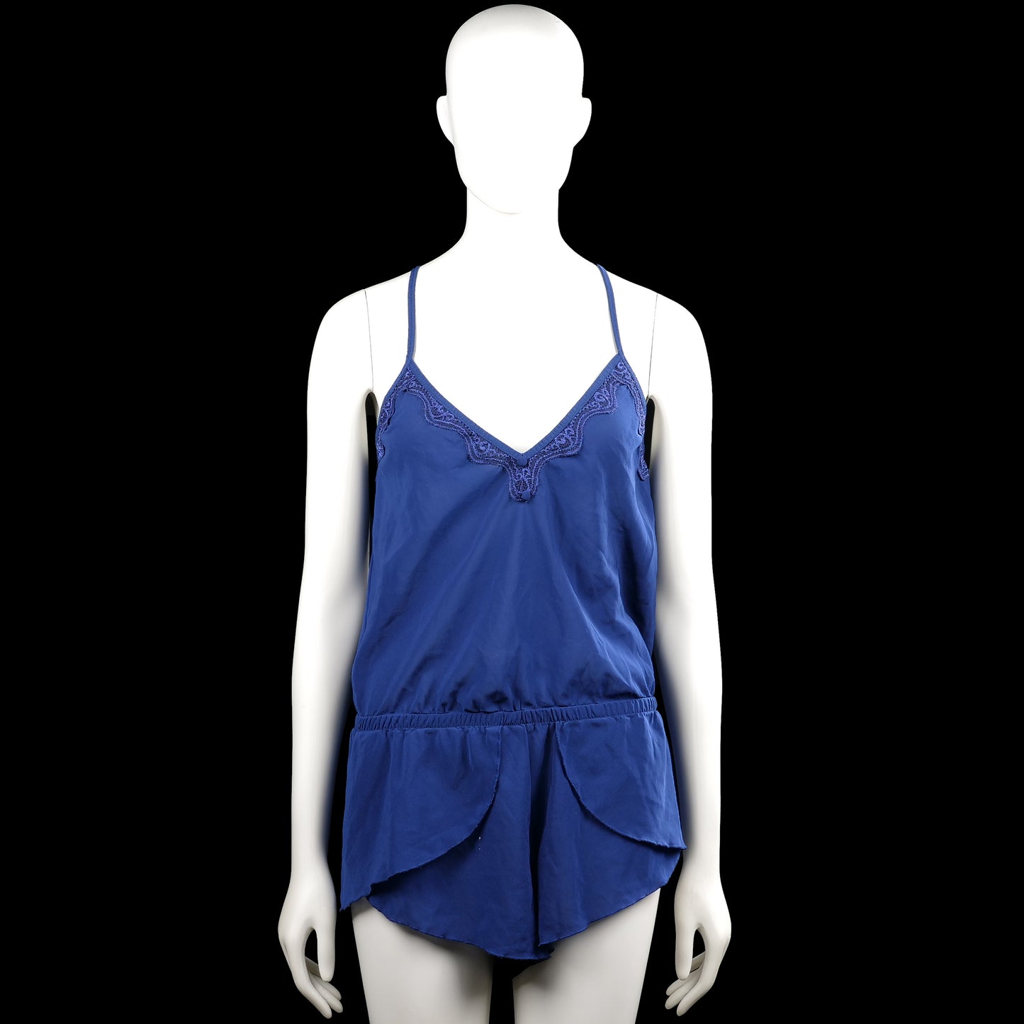 Hunkemöller - Tank top - Royal Blue - Size M - Royal blue solid sleeveless top with thin shoulder straps and a V-neckline with lace trim. Straight hem with no visible closures.