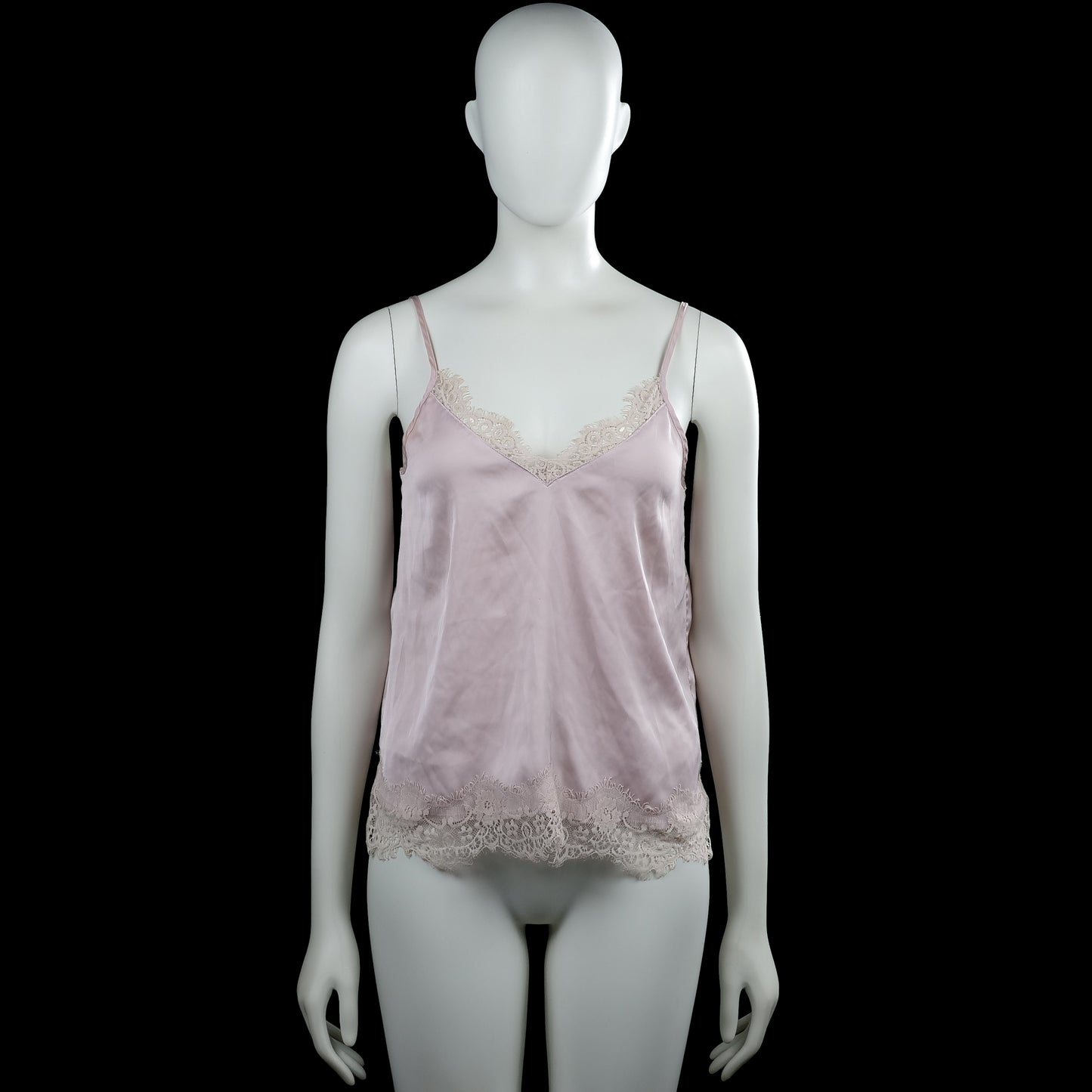H&M Divided - Tank top - Light Pink & Ivory - Size 36 - Light pink solid camisole with thin shoulder straps and a V-neckline with ivory lace trim. Features an ivory lace-trim straight hem.