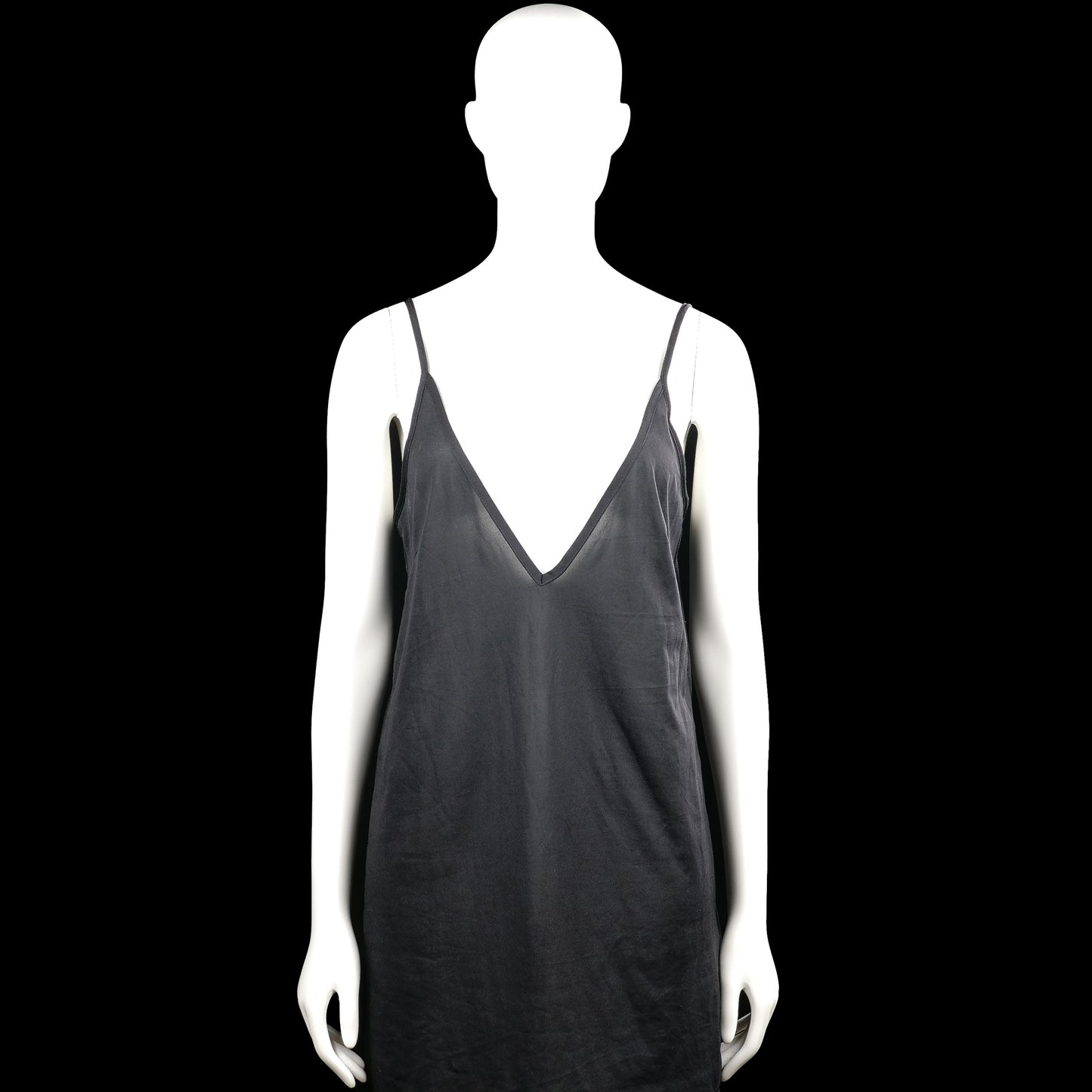 Tank top - Black - Size M - Black solid spaghetti-strap top with a deep V-neckline. Straight hem with no visible closures.
