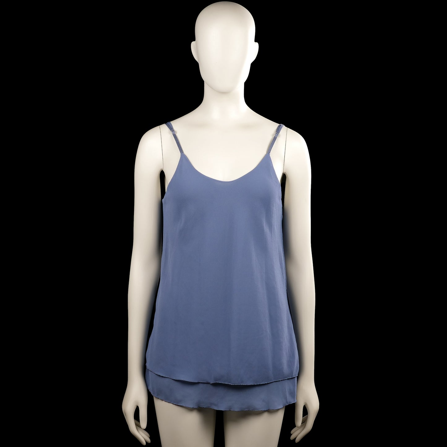 Tank top - Light Blue - Size S - Light blue solid camisole top with adjustable spaghetti straps and a V-neckline. Features a straight hem with a layered look at the bottom.