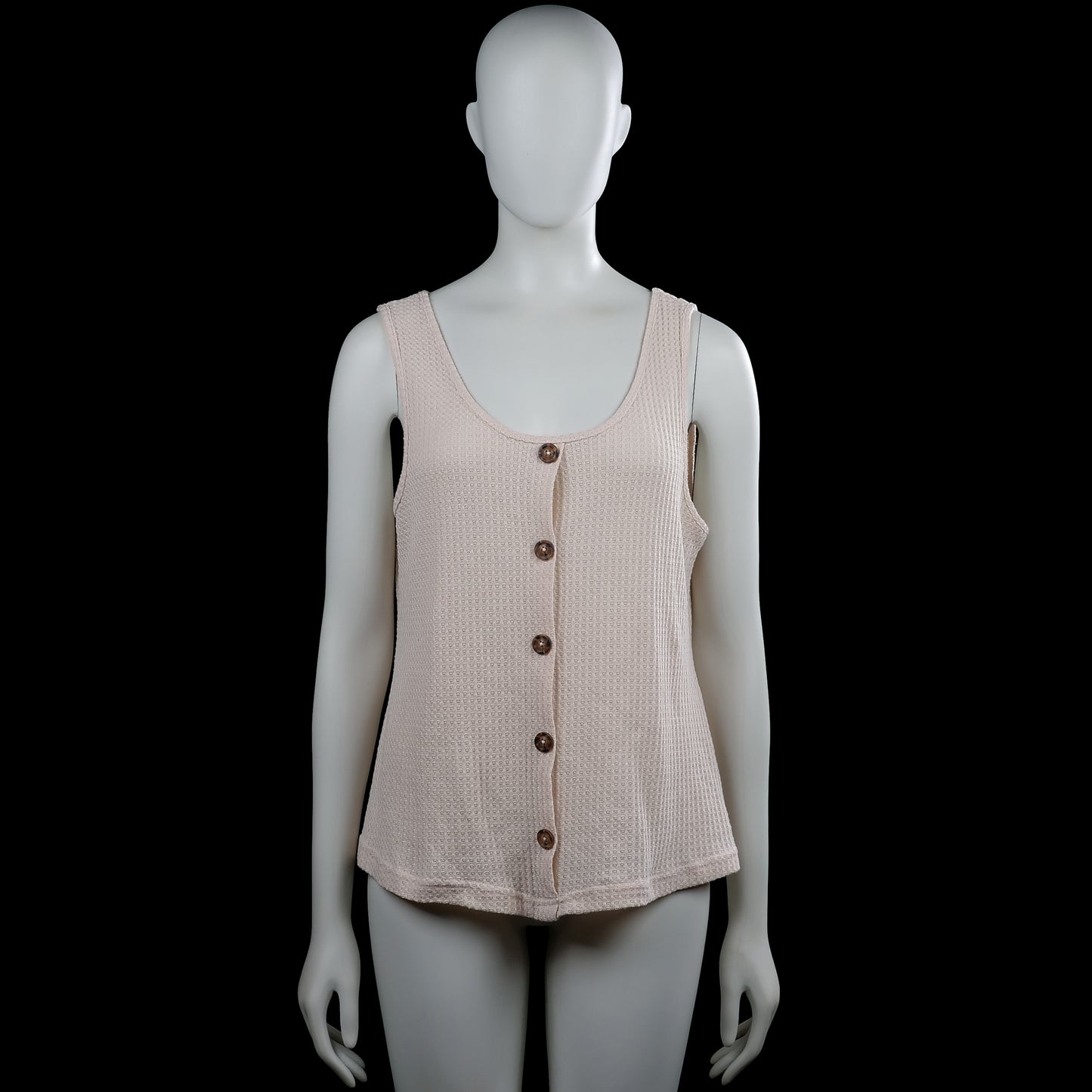 Shein - Tank top - Beige - Size L - Beige sleeveless top with a scoop neckline and a front button closure. Features a straight hem and plain arm openings.