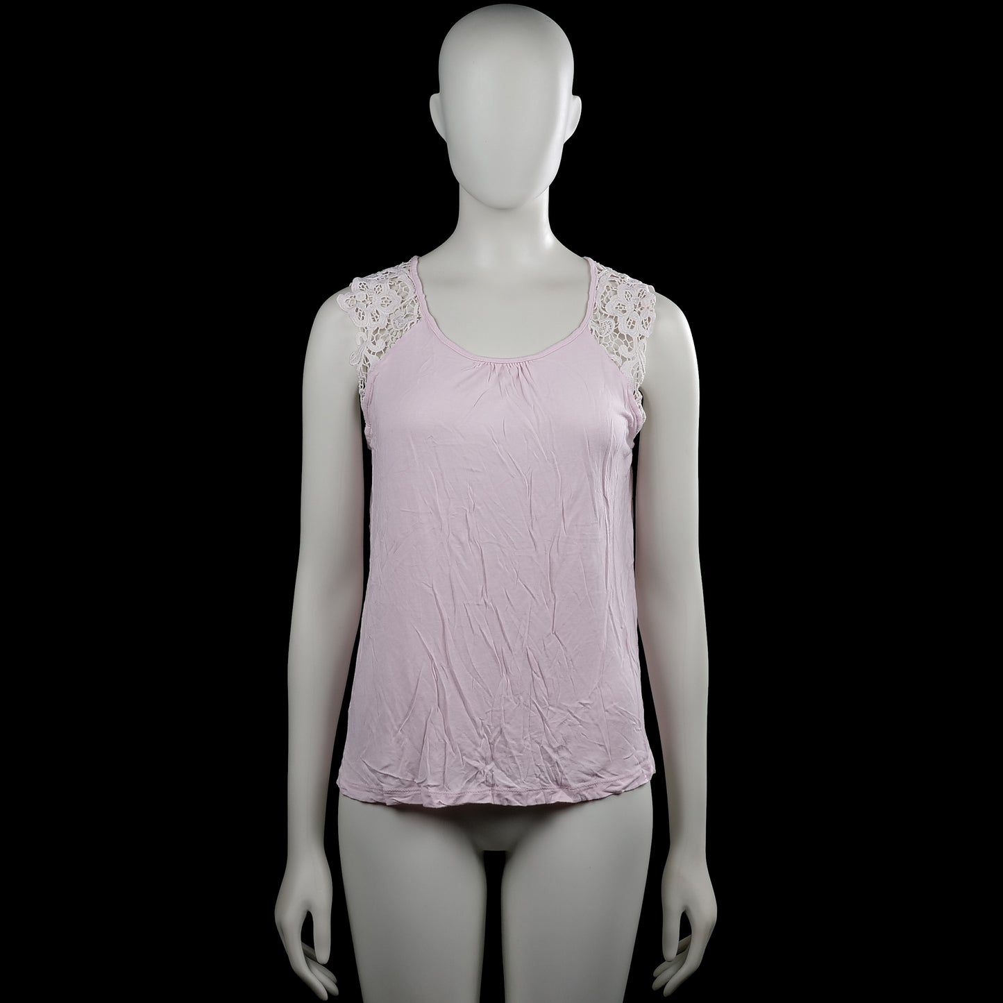 Sincerely loved - Tank top - Light Pink & White - Size M - Light pink sleeveless top with a scoop neckline and white lace panels at the shoulders. Solid design with plain arm openings and a straight hem.