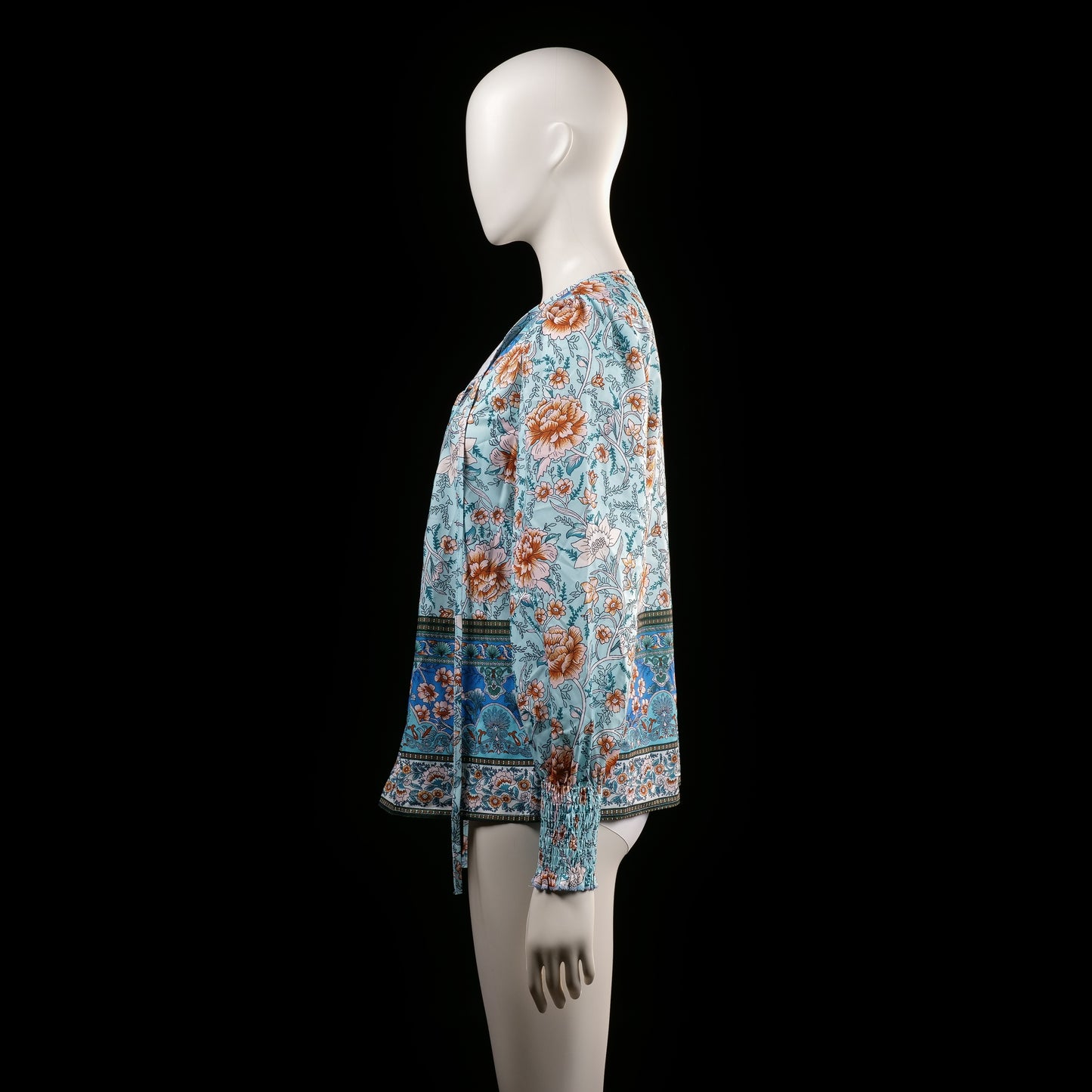 Blouse - Light Blue & Rust - Size S