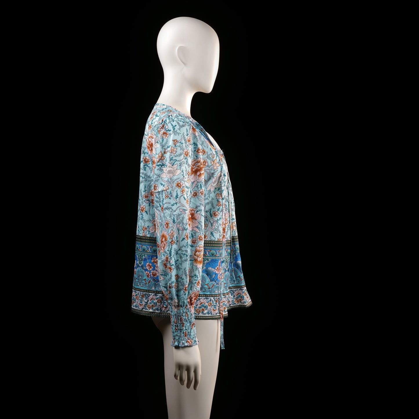 Blouse - Light Blue & Rust - Size S