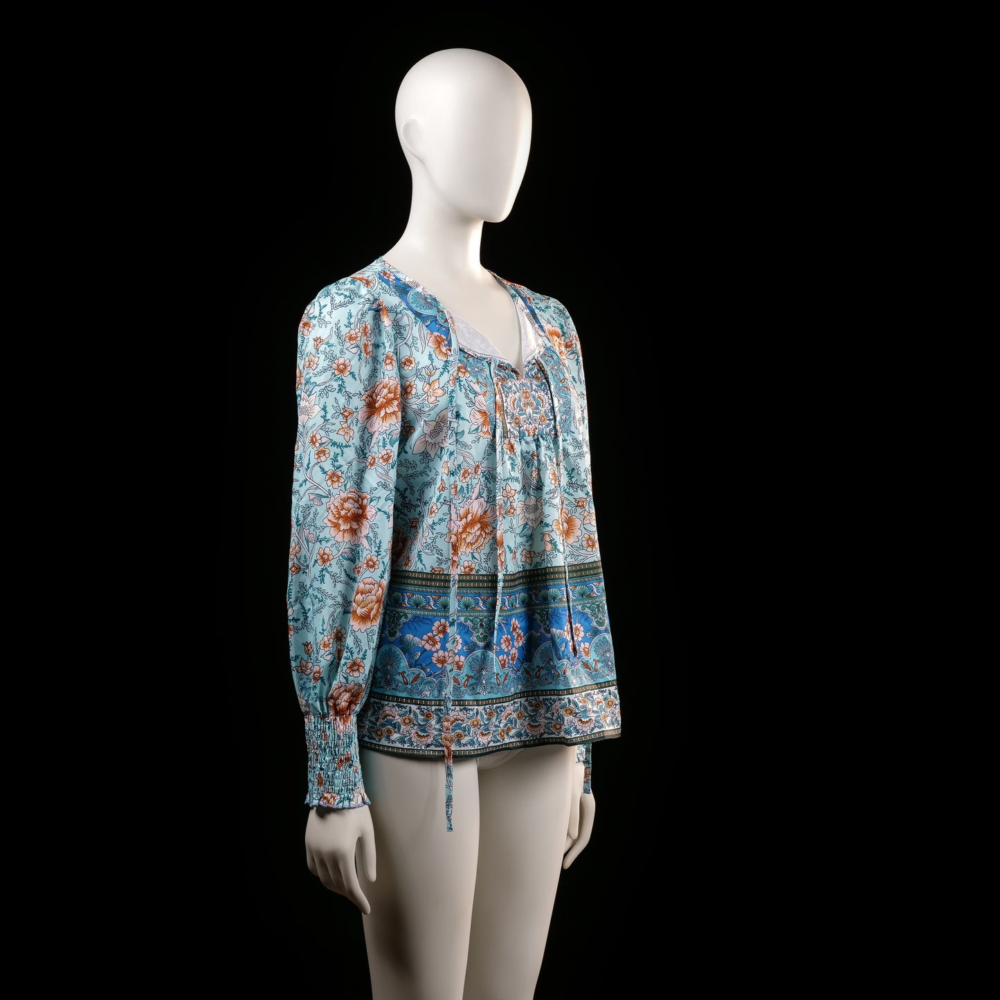 Blouse - Light Blue & Rust - Size S