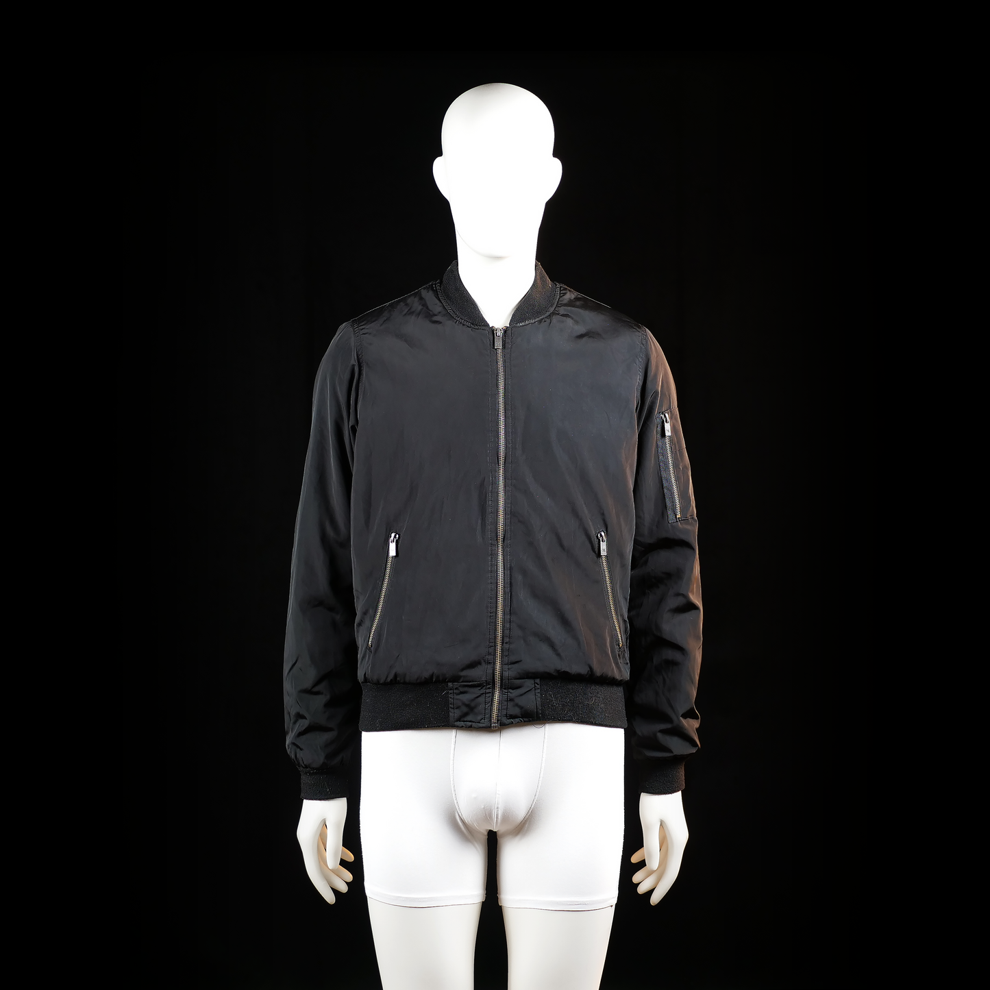 Lager 157 - Bomber jacket - Black - Size S - Matte finish jacket with a front zipper closure, ribbed cuffs and hem, and zippered arm pocket. It has a classic bomber silhouette with slanted zip hand pockets.
