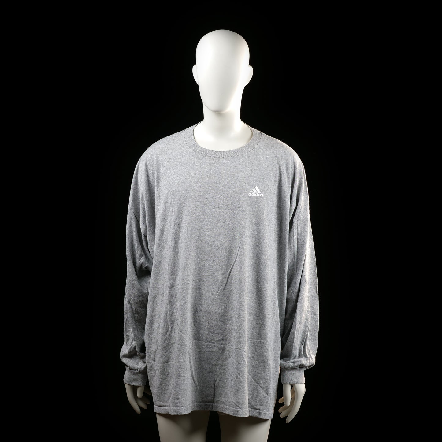 Adidas - Long-sleeve top - Gray - Size 3XL - Loose-fit long-sleeve top with ribbed cuffs and a small white logo on the left chest. Crew neckline and plain back with no additional details.