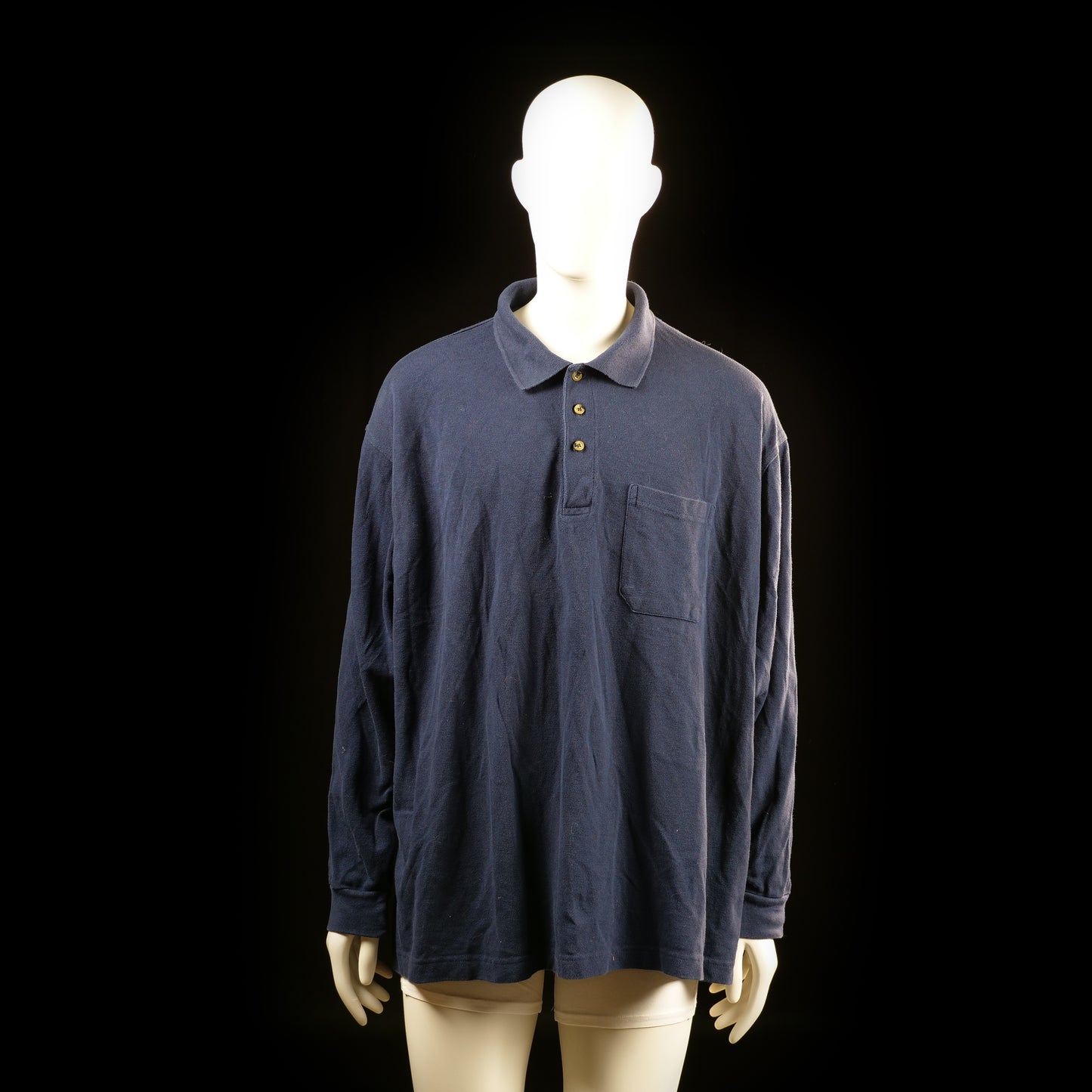 Camus - Polo - Navy - Size 5XL - Long-sleeve polo with a classic collar, three-button placket, and a single chest pocket. Features ribbed cuffs and a relaxed fit.
