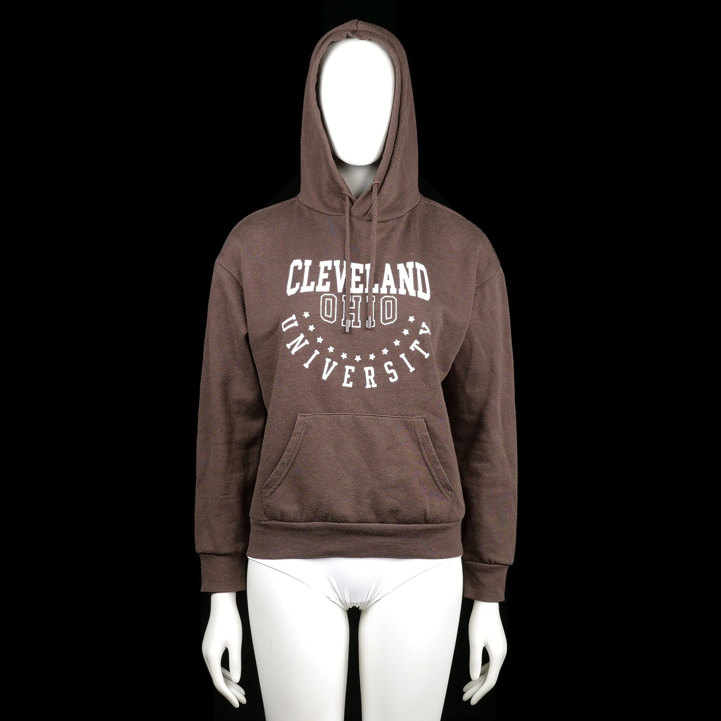 Primark - Hoodie - Brown & White - Size XS - Brown hoodie with a white collegiate-style "Cleveland Ohio University" print on the front. Features a kangaroo pocket, ribbed cuffs, and a straight hem.