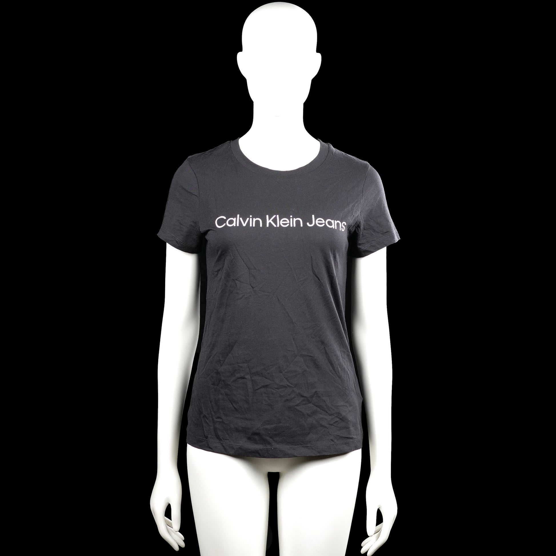 Calvin klein jeans - T-shirt - Charcoal - Size S - Charcoal short-sleeve T-shirt with a round neck and straight hem. Features white text print across the chest and plain sleeve cuffs.
