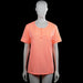 Zagani - T-shirt - Orange - Size M - Orange solid top with a round neck and short sleeves. Features a partial button placket and a chest pocket, with straight hem and plain cuffs.