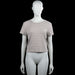 157 - T-shirt - Beige & White - Size XL - Beige and white horizontally striped top with a round neck and short sleeves. Straight hem with plain sleeve cuffs.