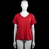 Biaggini - T-shirt - Red - Size XL - Red solid top with a V-neckline and short sleeves with plain cuffs. Straight hem with no visible closures.