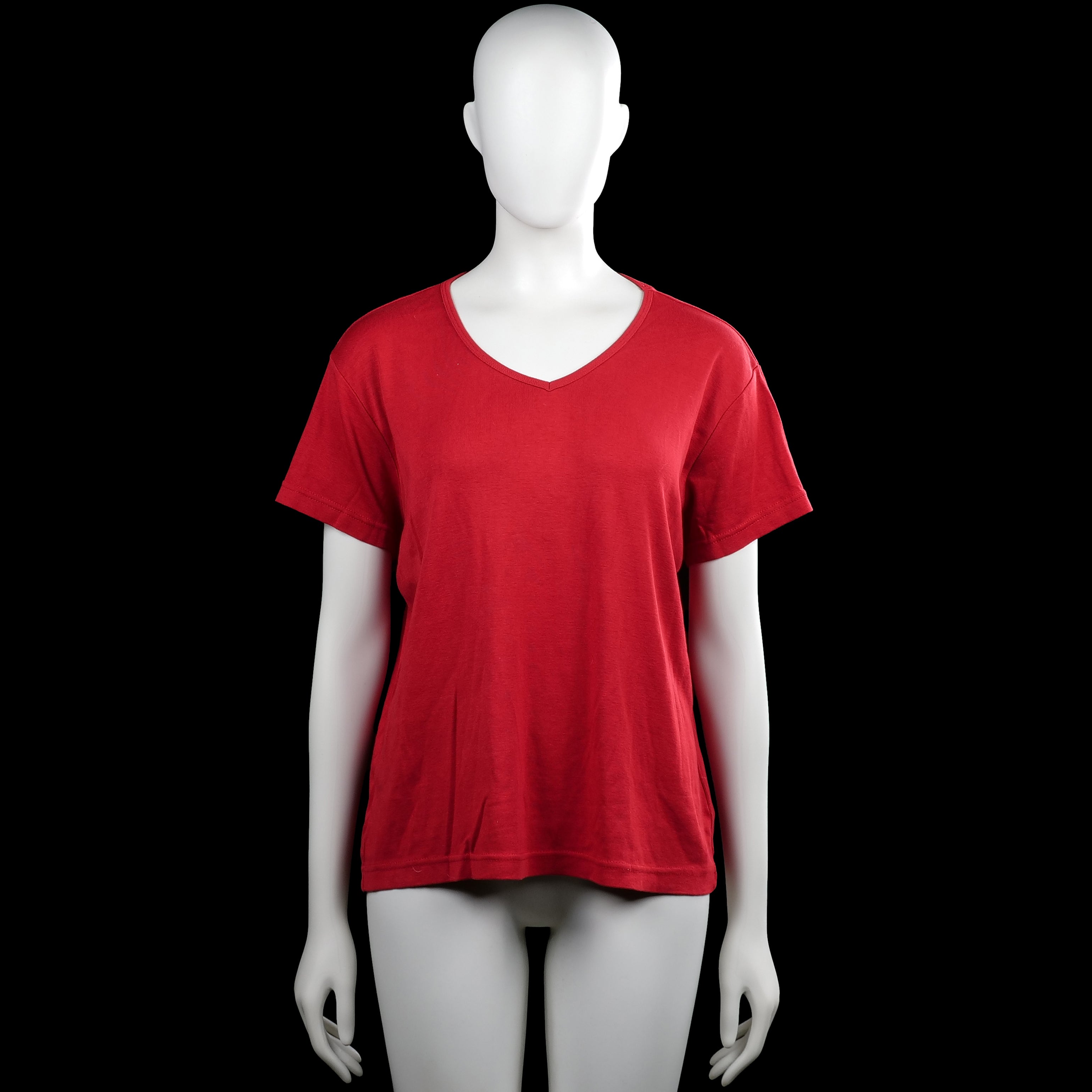 Biaggini - T-shirt - Red - Size XL - Red solid top with a V-neckline and short sleeves with plain cuffs. Straight hem with no visible closures.