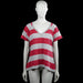 Dressed up - T-shirt - Red & Light Gray - Size XL - Red and light gray striped top with short sleeves and a V-neck featuring a partial button placket. Straight hem and plain sleeve cuffs.
