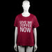 Halwan - T-shirt - Burgundy - Size XL - Burgundy short-sleeve top with a round neckline and straight hem. Features large white text print on the front.
