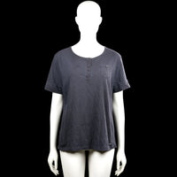 Zagani - T-shirt - Dark Gray - Size M - Dark gray solid top with a round neckline and a short button placket. Short sleeves with plain cuffs and a straight hem, with a chest pocket.