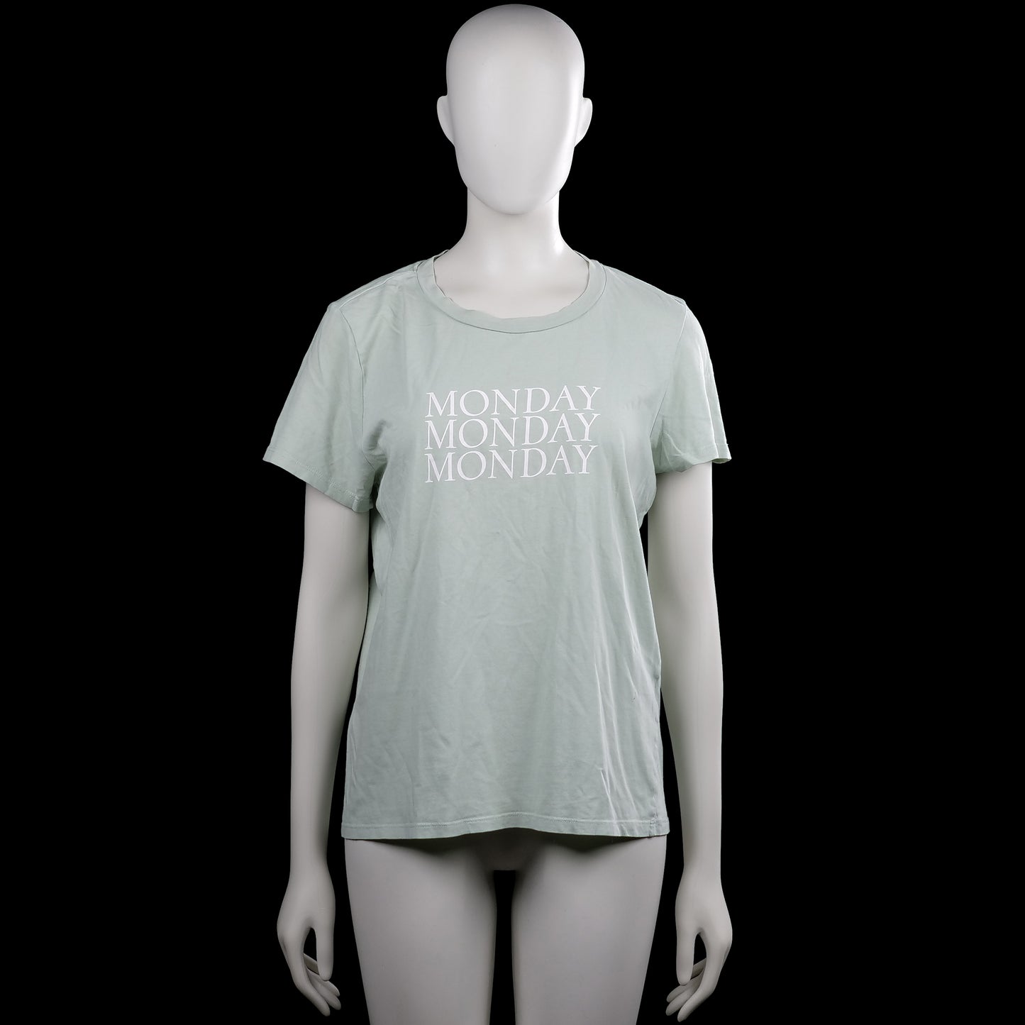 Only - T-shirt - Sage & White - Size XL - Sage short-sleeve T-shirt with a round neck and straight hem. Features white "MONDAY" text printed on the front.