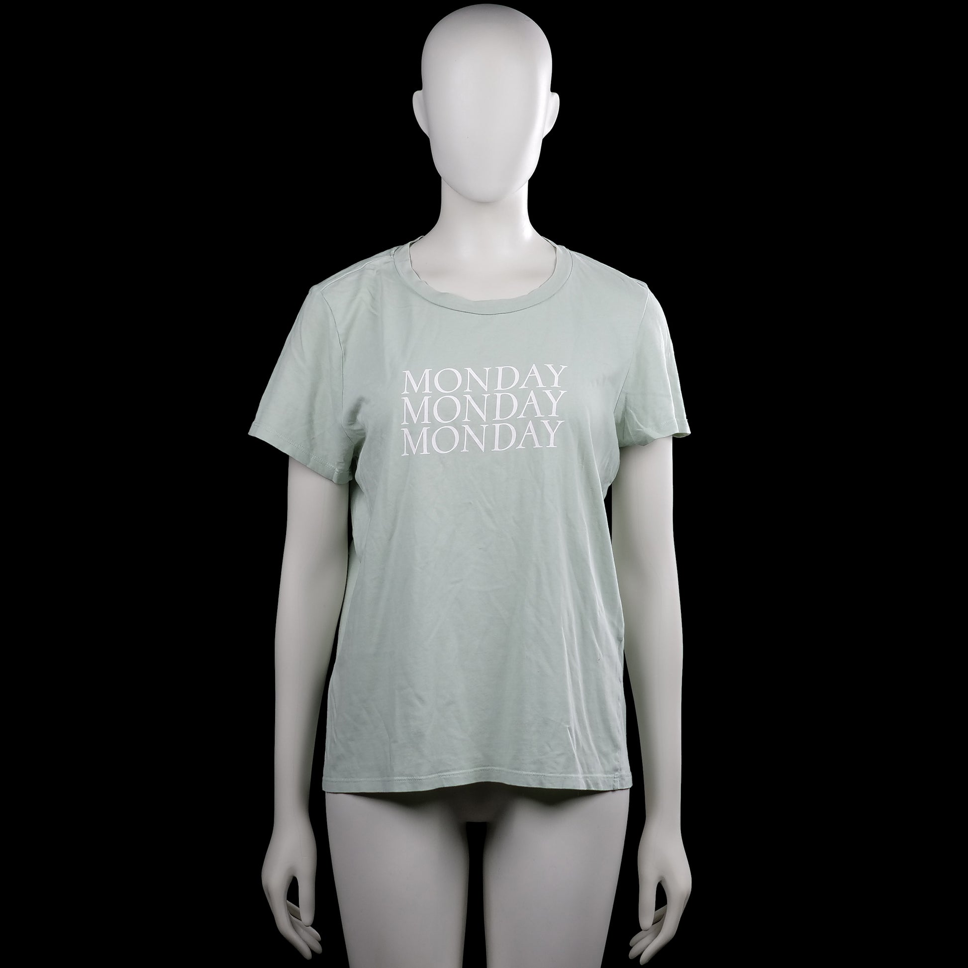 Only - T-shirt - Sage & White - Size XL - Sage short-sleeve T-shirt with a round neck and straight hem. Features white "MONDAY" text printed on the front.