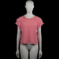 Zara trafaluc - T-shirt - Red & White - Size M - Red and white horizontally striped top with a round neck and short sleeves. Straight hem with no visible closures.