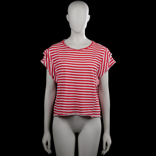 Zara trafaluc - T-shirt - Red & White - Size M - Red and white horizontally striped top with a round neck and short sleeves. Straight hem with no visible closures.
